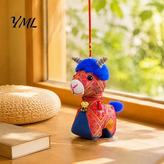Decorative Pendant for Car Year of Goat Plush Toy, Chinese New Stuffed Sheep Doll, Soft Animal Zodiac Lunar Ornament Spring Festival Home Decor