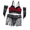 Sexy sex clothes black silk tassel lace suit hot girl passion free plus size fat sister midnight passion
