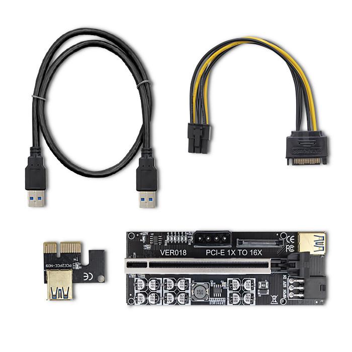 Qoltec Riser PCI-E 1x - 16x | USB 3.0 | Ver. 018 | SATA/ PCI-E 6 Pin