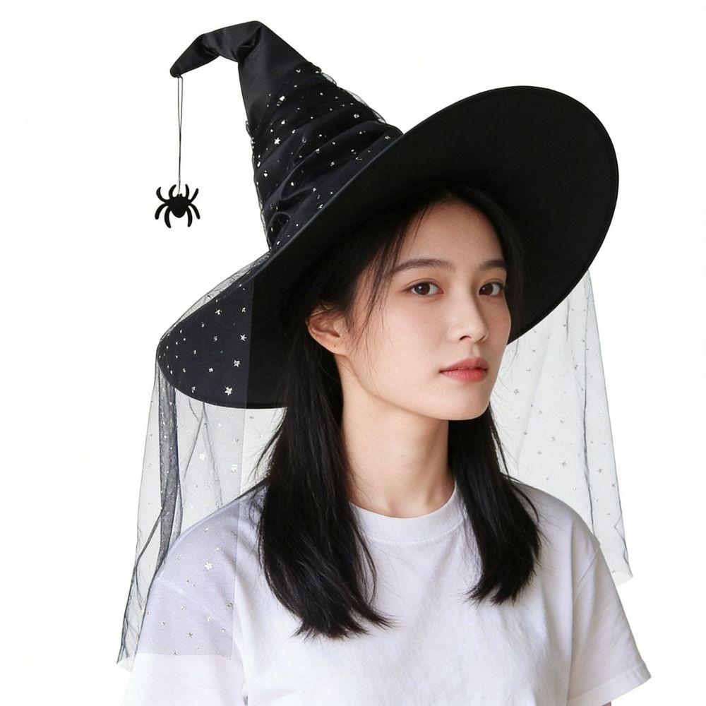 With Veil Wizard Cap Spider Bat Pendant Cosplay Accessories Masquerade Cap Halloween Party