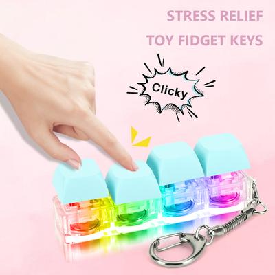 Keyboard Key Toy Party Stress Relief DIY Fidget Button Keycap Fidget Keychain with Light Keyboard Keychain Toys Finger Keyboard