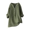 Women's Solid Color Long Sleeve Shirt with Stand Up Collar Casual Loose Blouse Button Down Tops