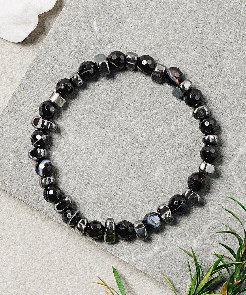 Jbans Classic Asymmetrical Seahorse Chip Mix Cut Black Agate Bracelet (C2503Ac1347_Bk)