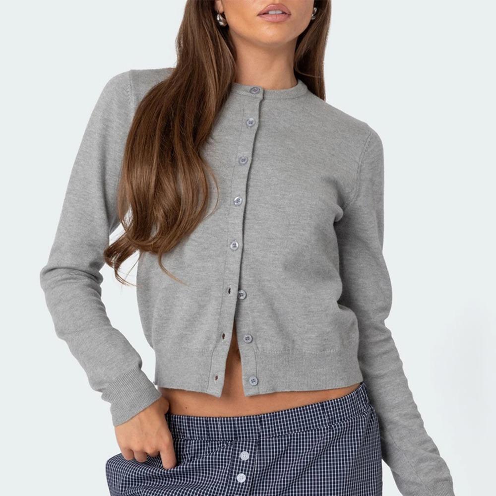 VAYLA Women's Autumn Sweater Cardigan Casual Solid Color Long Sleeve O Neck Button Up Knitwear Y2K Vintage Streetwear