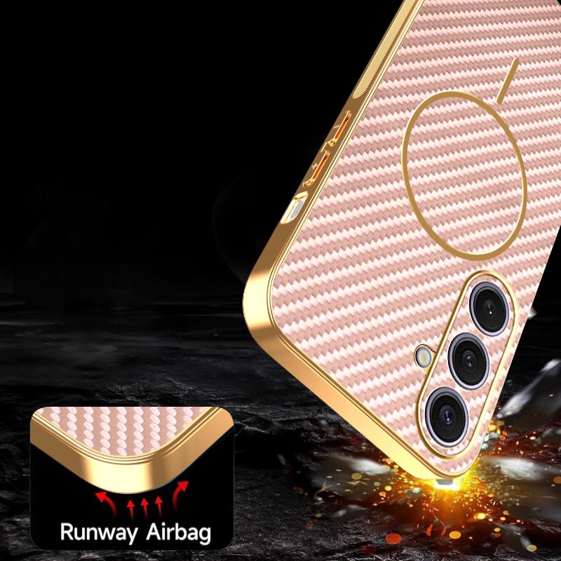 For Samsung Galaxy S24+ Phone Case Carbon Fiber Textured Electroplated TPU Back Cover