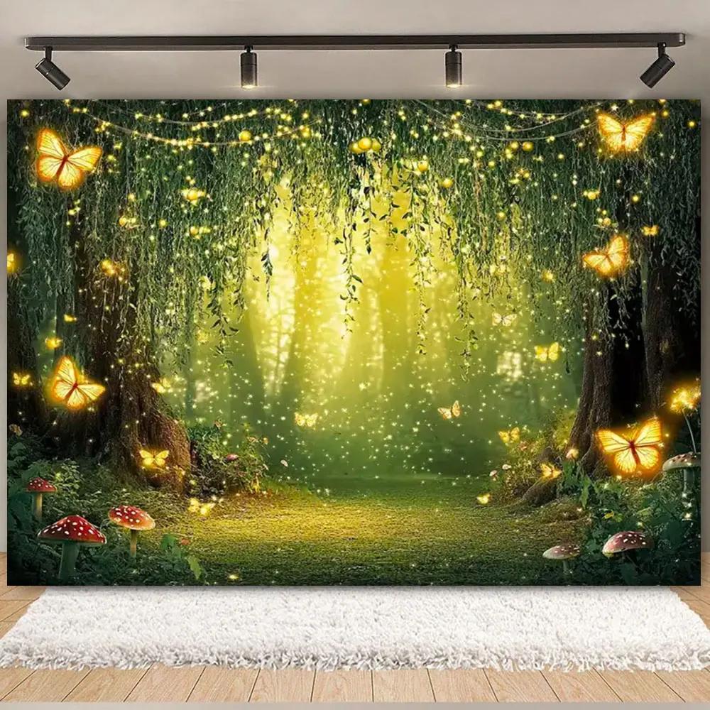 Fairy Tale Enchanted Forest Backdrop Photography Wonderland Dreamy Jungle Mushroom Baby Birthday Party Backgrounds Decor Prop