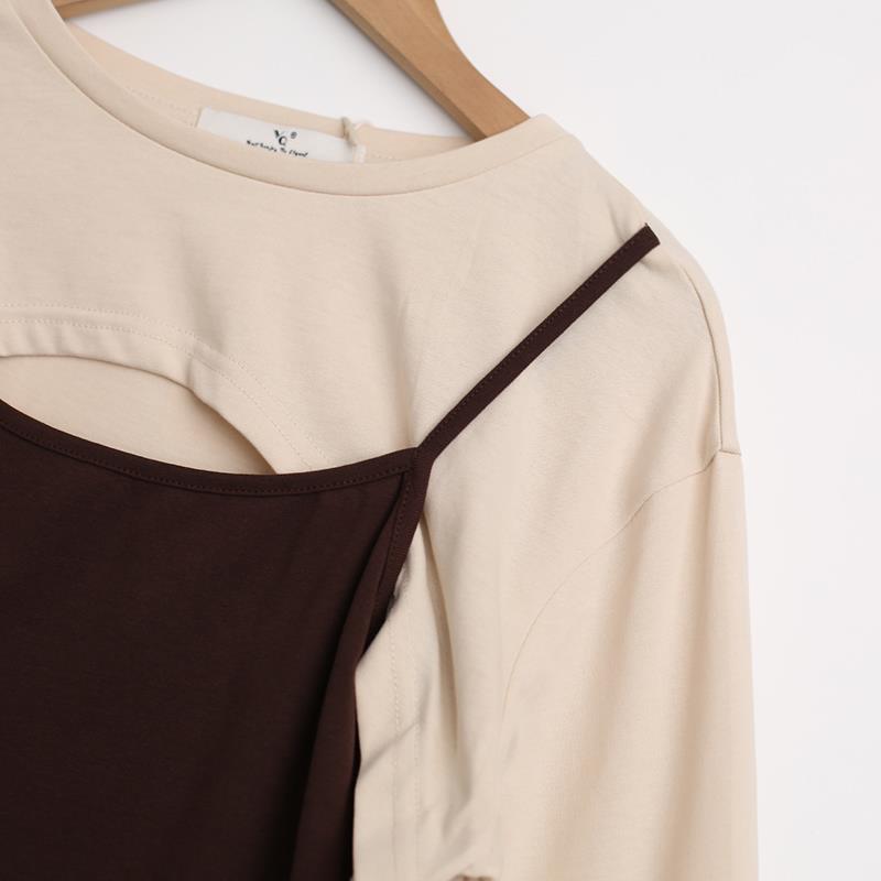 Fake Two-piece Suspender Long Sleeved T-shirt Top Women's Pure Desire Short Top Hottie Streetwear New Fashion Spring and Summer