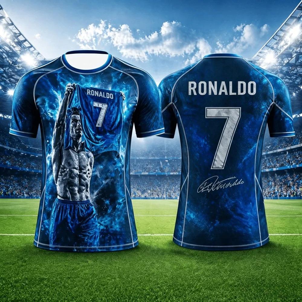 Special Edition Ronaldo Summer 3D Printed Children's Football Jersey T-shirt, Quick-drying and Breathable, Suitable for Everyday Wear.