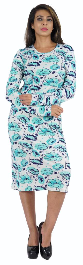 Bimba Printed Long Bodycon Dress With Pockets For Women Full Sleeves Dress Midi