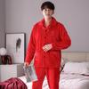 Pajamas Men'S Autumn And Winter Coral Fleece Thickened Men'S Big Red Natal Year Flannel Wedding Loungewear