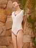 Bohemianbeullu Scoop Neck Teardrop Binding Short Sleeve One-Piece Swimsuit Sr