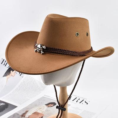 Chapeaux de cowboy occidentaux pour hommes femmes Vintage à large bord Gentleman Cowgirl Chapeau Jazz Voyage en plein air Fête Cosplay Chapeau