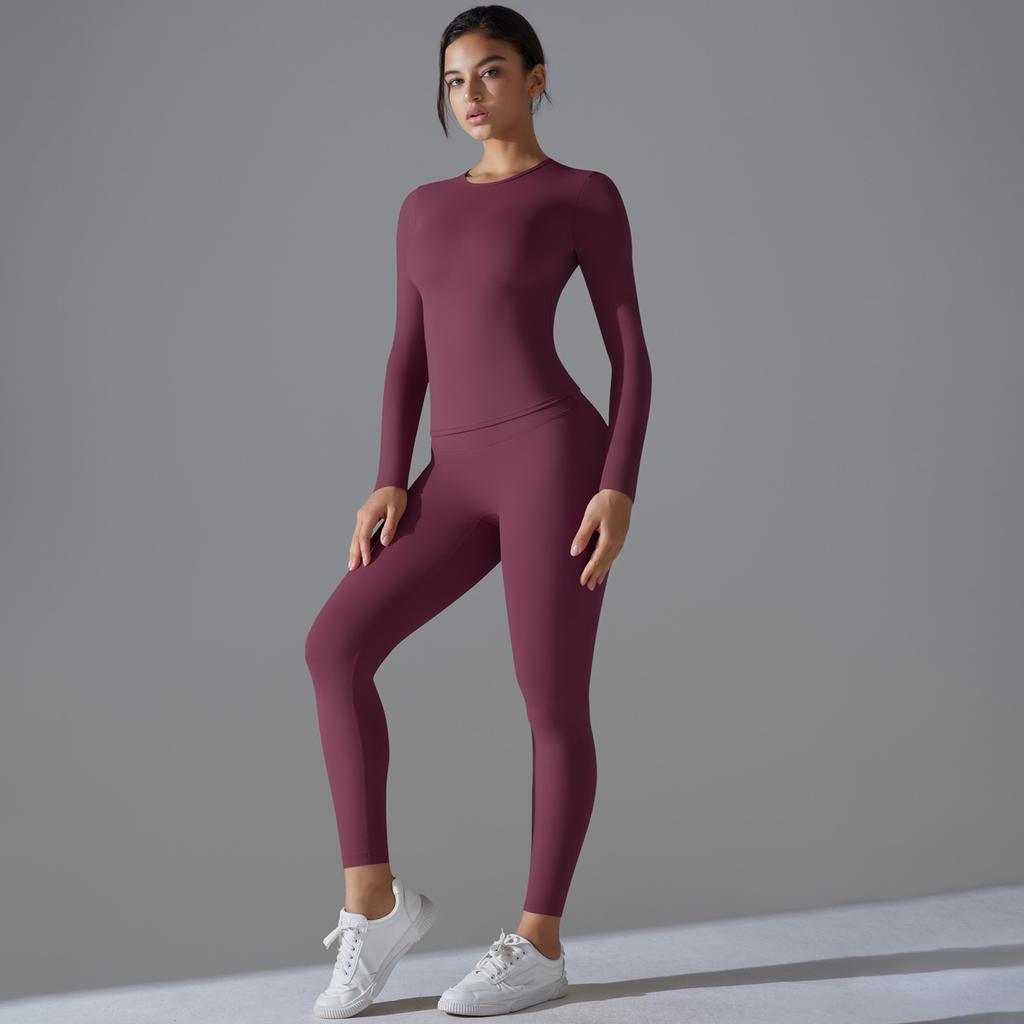 New Solid Color Double-sided Brushed High Elasticity High Waist Tight Fitting Hip Lifting Training Yoga Suit Set, Running Fitness Suit For Women