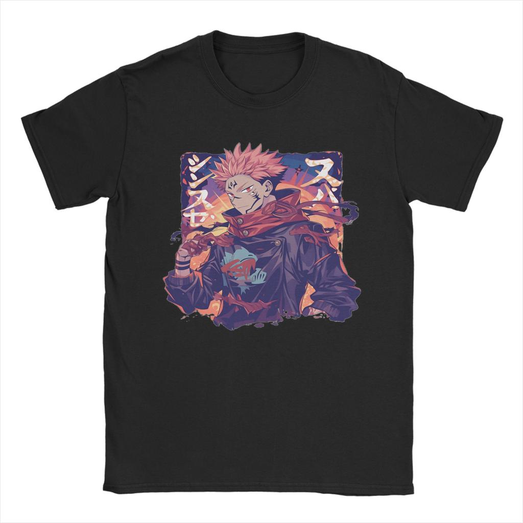 Anime Sukuna TShirts for Unisex Leisure 100 Cotton Tees Round Collar Short Sleeve T Shirts Plus Size Clothing
