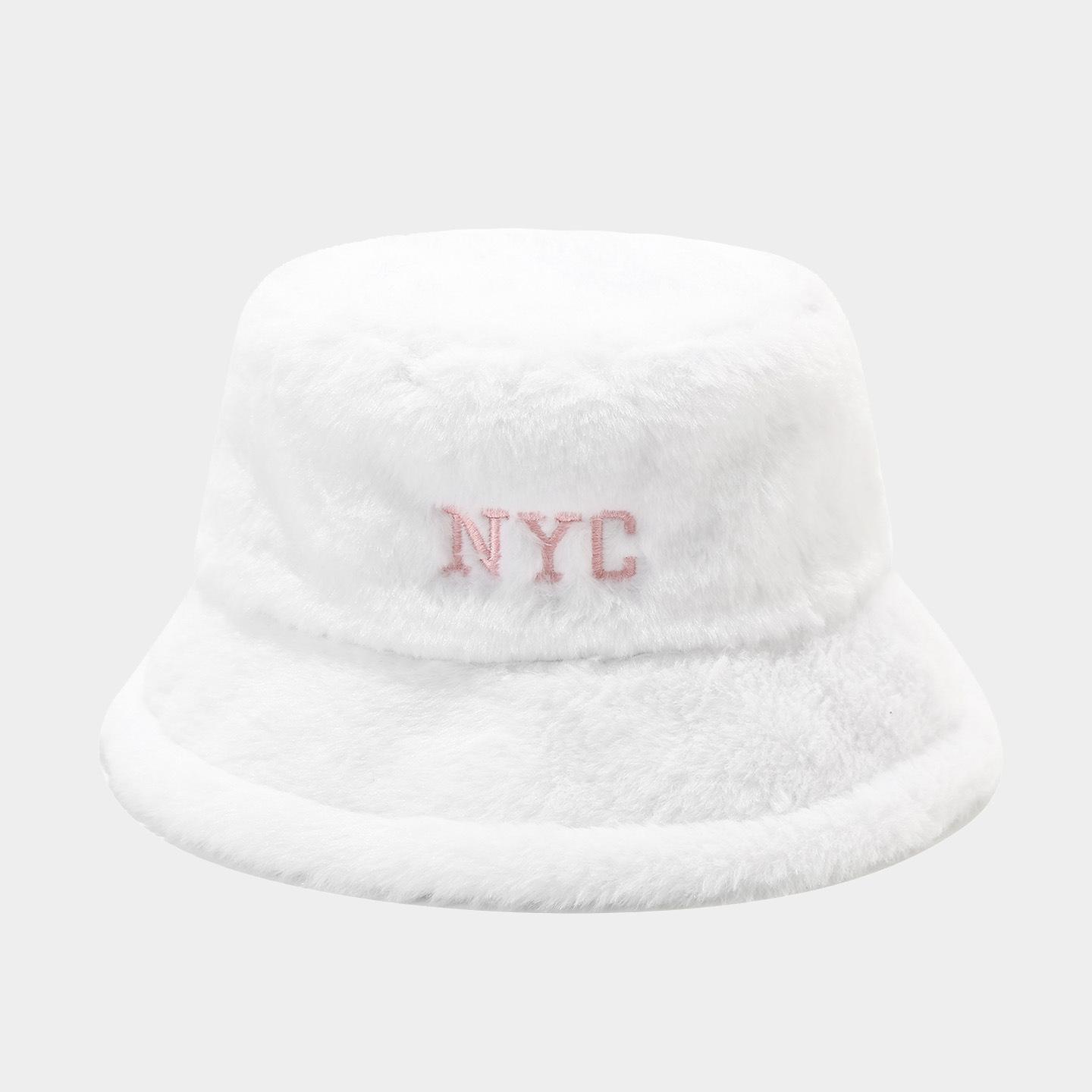 NYC Embroidered Bucket Hat - Trendy Plush Thickened Warm Hat for Women, Stylish for Autumn and Winter Streets,No-Makeup Look