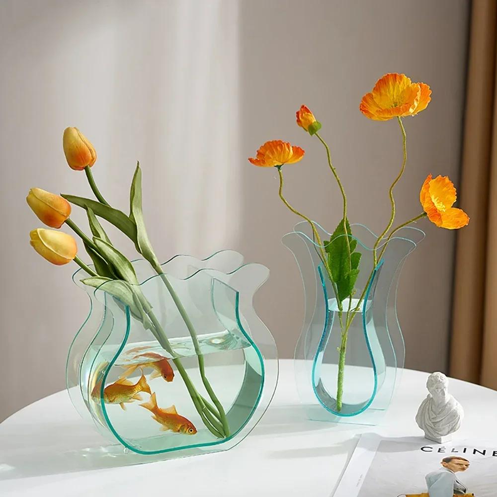 Creative Home Decor Acrylic Flower Bottle Creative Aesthetic Vase Flower Arrangement Container Nordic Shop Office Accessories Premium Quality
