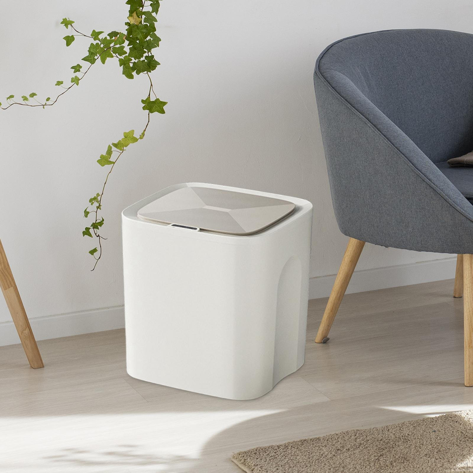 

Automatic Garbage Can Intelligent Induction Trash Basket with Silvery Edge Multipurpose Quiet Waste 12L_creamy white
