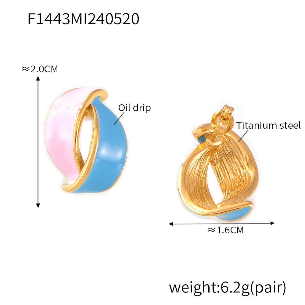 Korean Titanium Steel Earrings - Geometric Leaf Studs in Morandi Colors