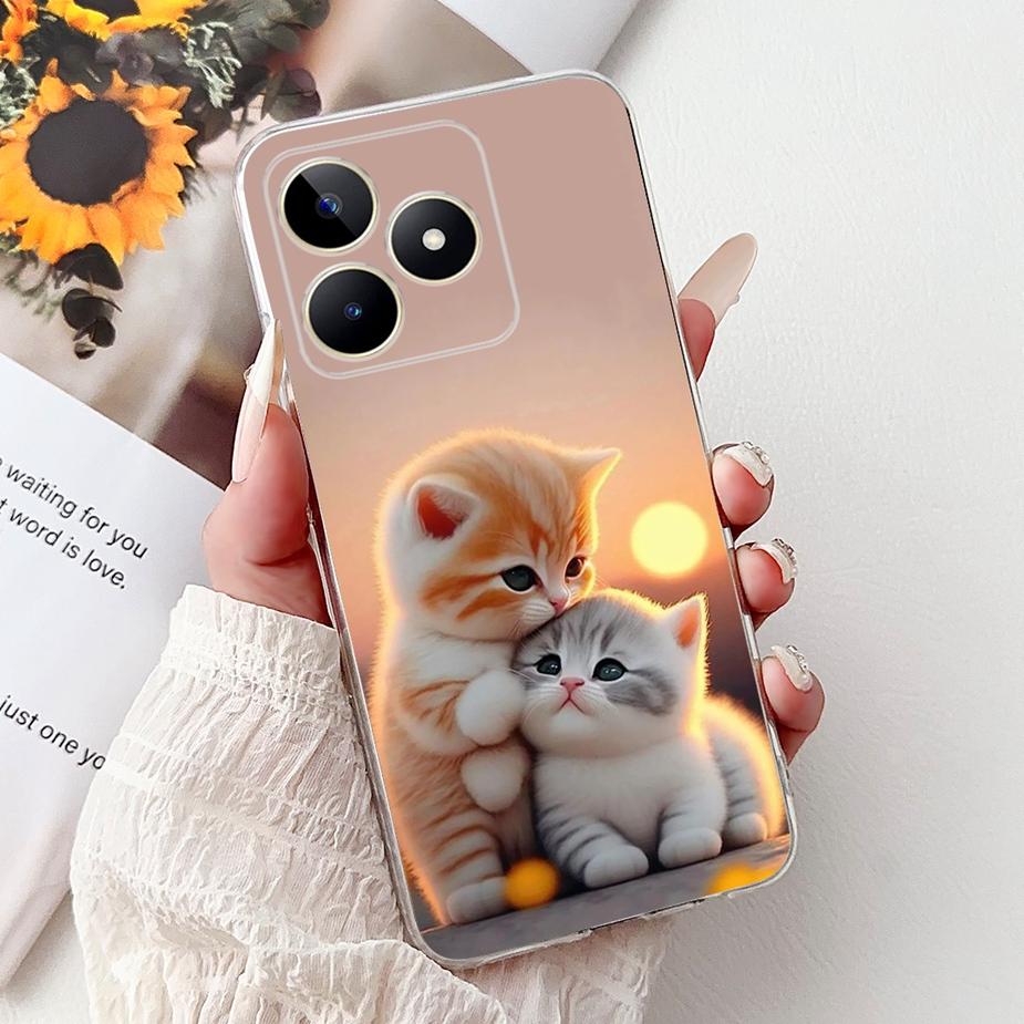 Für Realme Note 50 Hülle RMX3834 Niedliche Katze Bemalte Abdeckung Klare Silikon Weiche TPU Handyhülle Für Realme Note 50 Note50 Fundas Coque