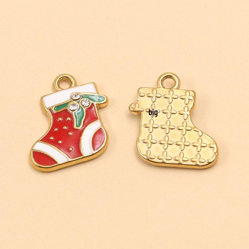 

18K Gold Color-Stay Christmas Charms: Bells, Snowflakes, Trees in Colorful Drip Oil Stainless Steel, 44 Designs. 1 piece