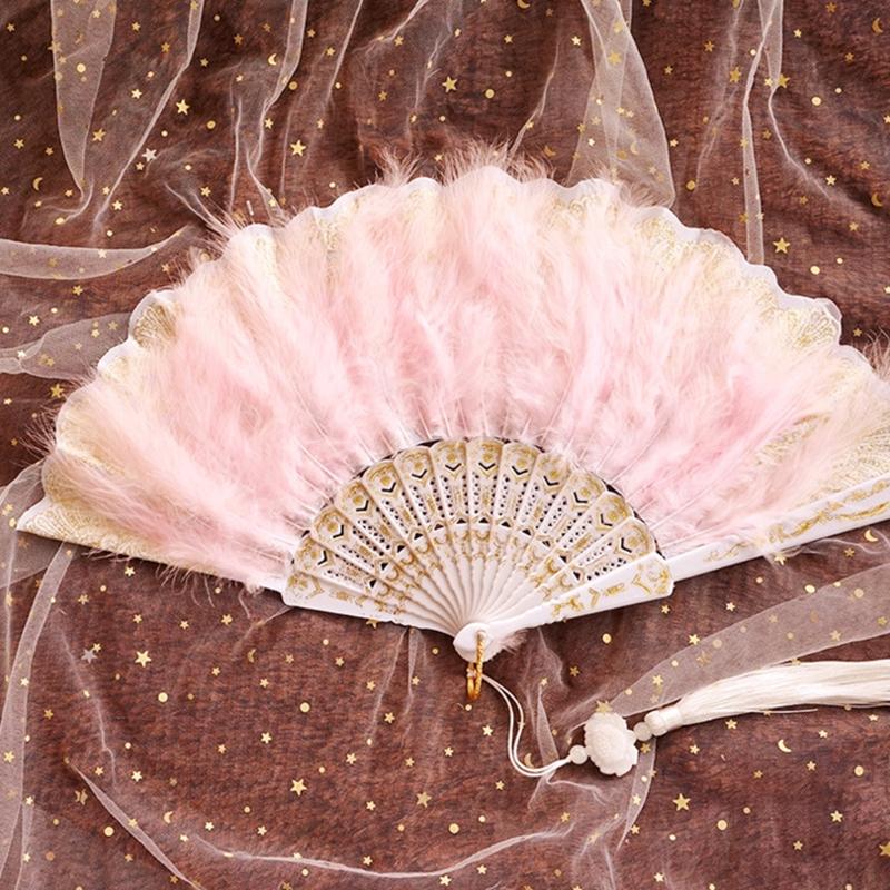 Wedding Feather Hand Fan Handmade Retro Lace Feather Fans for Wedding Party Gift Chinese Luxurious Wedding Decoration