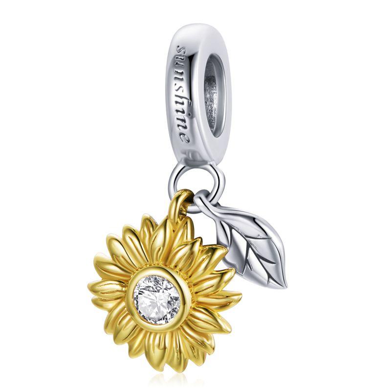 

BAMOER 925 Silver Sunflower Charm Transparent Pink Flower Pendant Moon-shape Tree of Life Beads DIY Jewelry