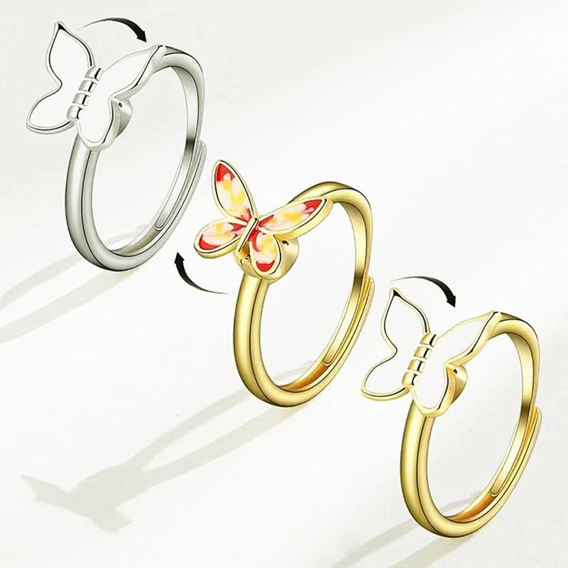 Fidget Spinner Rings for Women for Butterfly Rotating Spinning Anxiety Ring Adjustable Open Ring for Women Girlfriend Gi