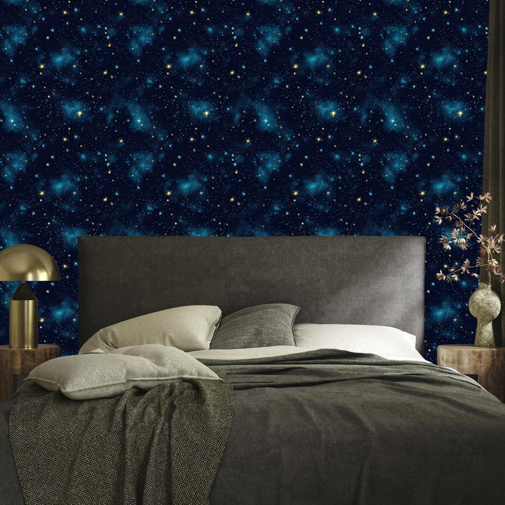 Watercolor Galaxy Wallpaper Navy Blue, Turquoise and Brown 50x1000