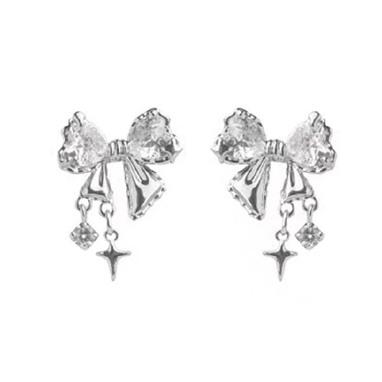 Bowknot Zircon Stud Earrings Fashion Piercing Earrings Simple Ear Stud for Women