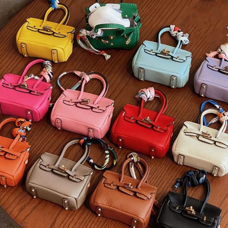 Mini Wireless Earbuds Case Organiser Key Holder Charm Faux Leather Keyring Pouch Various Vibrant Color Choice