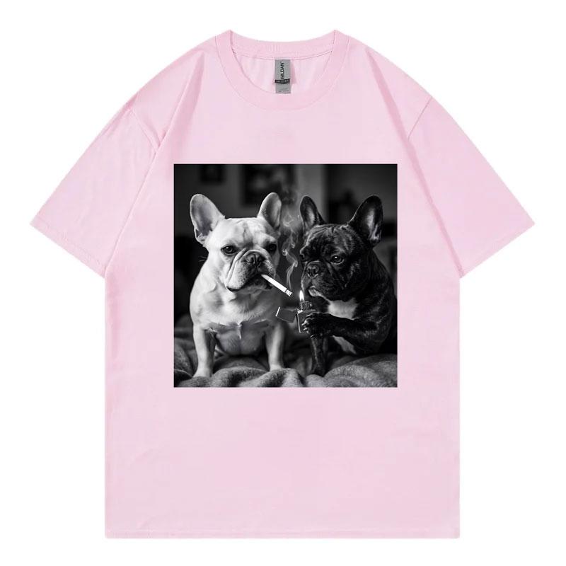 French Bulldog Smoking Funny Dog Meme T Shirt Unisex Unisex Vintage Fashion Short Sleeve Tshirts Summer Casual Loose Cotton Tshirt