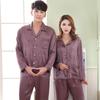 Spring-Summer Silk Couple's Pajama Set: Embroidered Long Sleeve Top & Pants for Men & Women