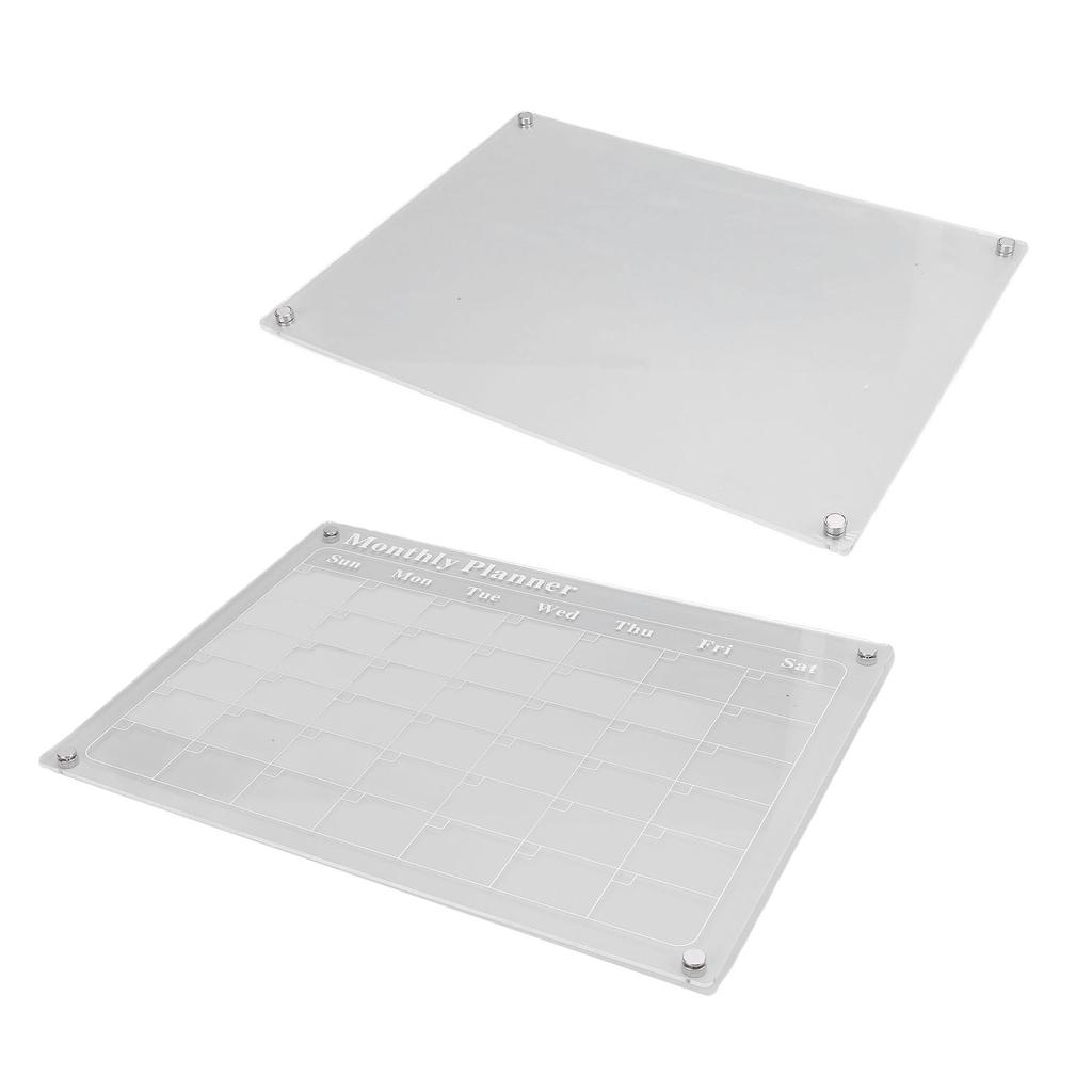 2 Pcs Set Acrylic Dry Erase Board 15.7x11.8in Clear Monthly Calendar and Blank Memo Board with 6