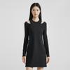 Calvin Klein Solid Color Embroidered Letter Off-Shoulder Long Sleeve Dress Women Dresses Space-Black J222324-BEH