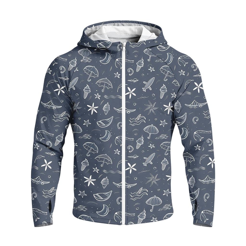 Men's Casual Raglan Sleeve Hooded Long Sleeve Sun Protection Jacket Full Zip Lightweight Outdoor Sports Windbreaker