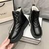 Women's Fashion Lightweight Height-enhancing Thick Sole Winter Warm Fur One Snow Boots Plush Lined Non-slip Casual Sports Martin Cotton Boots