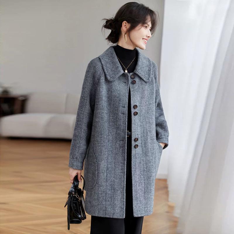 Red Retro Woolen Coat New Style Trendy Doll Collar A-line Loose Woolen Coat for Women