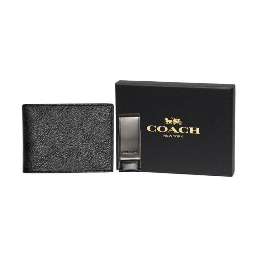 New COACH Boxed PVC Wallet Set And Wallet Mini Men's Black CE441-MI5