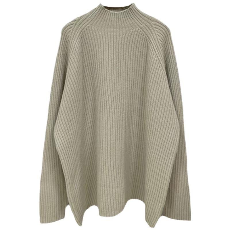 Vielseitiger Strickpullover mit halbem Rollkragen, Basis-Pullover, Herbst und Winter, neu, locker, Rippstrick-Top, Damenpullover, Trend