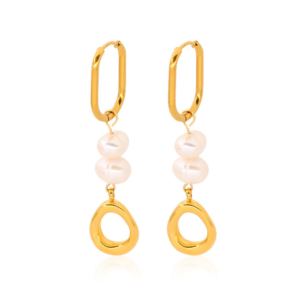 Chic Freshwater Pearl Titanium Steel Earrings for Women - Light Luxury French Retro Design