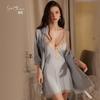 Women's Lace Push Up Padded Backless Cami Sleep Dress with Tie Robe Lounge Set