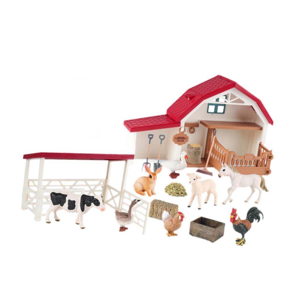 Farm Animal Figures Toys Animal Model, Includes Fence Learning Toy Set, Farm Figurines Playset for Boys Girls, Kids 3-7 Year Old