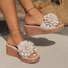 Fashion Trendy Thick Soled Women's Slippers 2024 Summer New Flower Decorated Beach Casual Slope Heel Women's Shoes Zapatos De Mujer