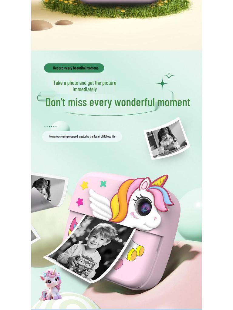 Jednorożec Aparat Polaroid z Podwójnym Obiektywem: Przenośna zabawka do drukowania zdjęć ze lustrzanki