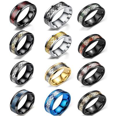 Pánský prsten s dračím vzorem z titanové oceli – evropský a americký retro dekompresní prsten pro páry z nerezové oceli