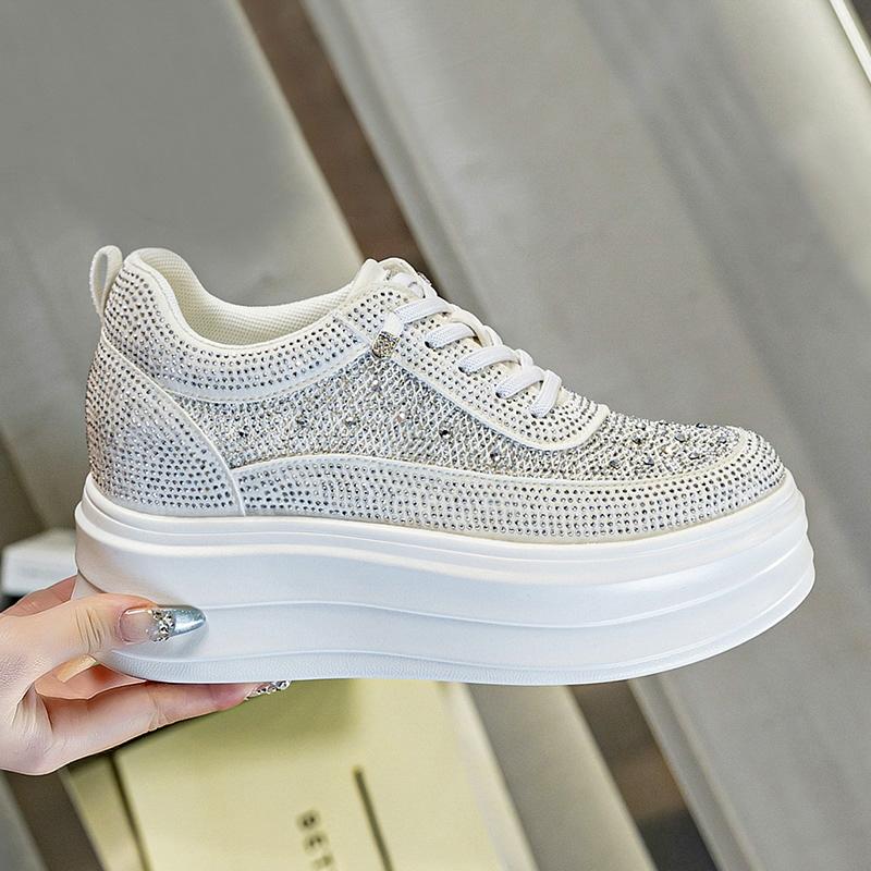 Frühling Sommer Plateau Sneaker Damen Komfort Versteckter Absatz 3cm Atmungsaktives Plateau 6cm Modische Schuhe Schwarz Weiß