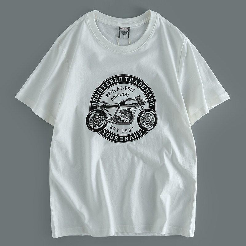 Export Export Men Washed Brushed Pure Cotton Short Sleeve T-Shirt Island Cattle Goods Trendy Withdraw Label-Cut Tail Single Half Sleeve White L