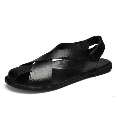Genuine Leather Men Casual Shoes Sandals Mens Breathable Slip On Gladiator Sandals Man Breathable Slip On Shoes Flip Flops Hole
