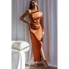 2023 Cross-Border Women's Solid Color Satin Halter Backless Slit Midi Evening Dress