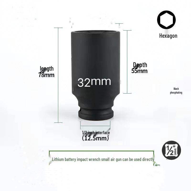 1/2'' Electric Wrench Hex Socket, 8cm, 34-46mm, Repair Tool